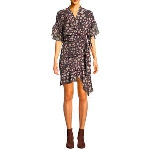 IRO Link Printed Viscose Flounce‎ Wrap Dress in 36/Small